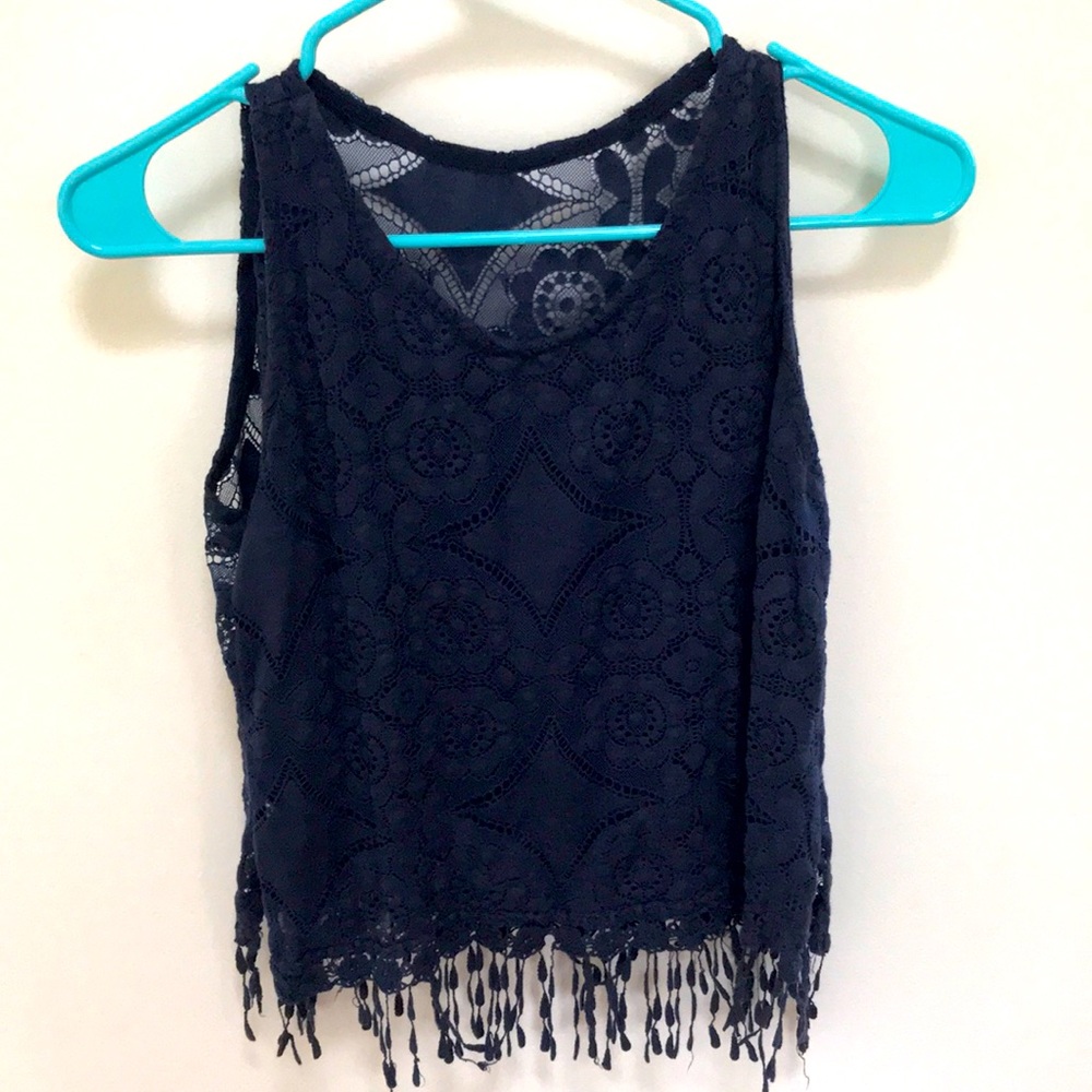 Cropped lace tank with fringe